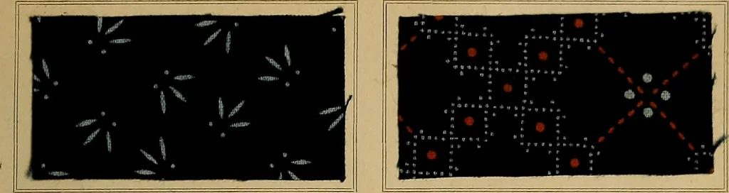 An illustration from The coal tar colours of Farbwerke vorm. Meister, Lucius & Brüning, Hoechst on Main, Germany, applied in calico printing, 1908, leaf 272