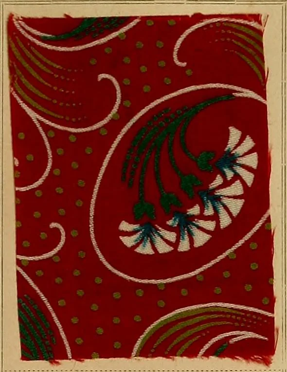 An illustration from The coal tar colours of Farbwerke vorm. Meister, Lucius & Brüning, Hoechst on Main, Germany, applied in calico printing, 1908, leaf 386