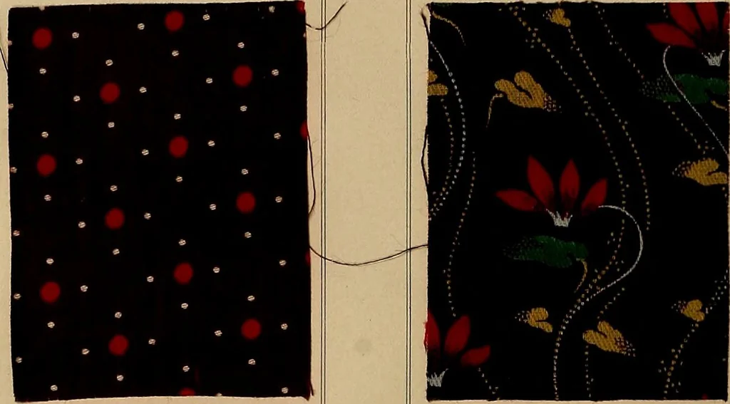 An illustration from The coal tar colours of Farbwerke vorm. Meister, Lucius & Brüning, Hoechst on Main, Germany, applied in calico printing, 1908, leaf 387