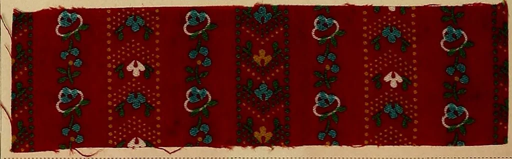 An illustration from The coal tar colours of Farbwerke vorm. Meister, Lucius & Brüning, Hoechst on Main, Germany, applied in calico printing, 1908, leaf 387
