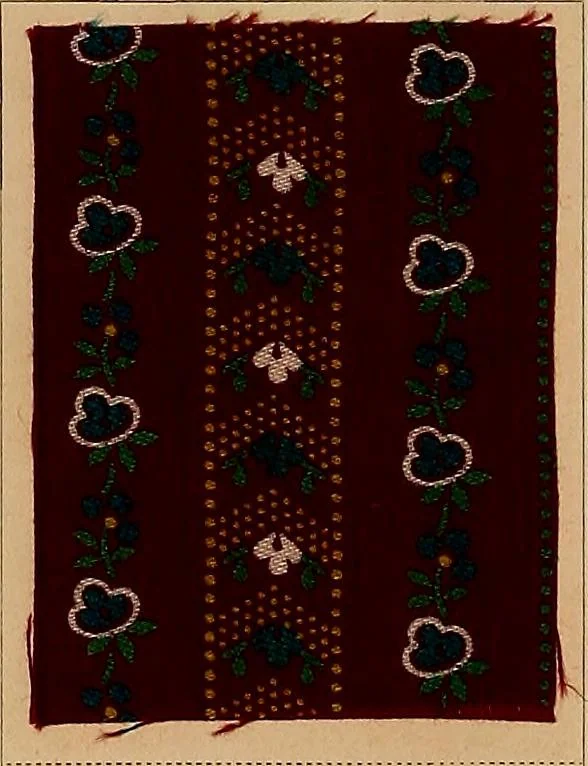 An illustration from The coal tar colours of Farbwerke vorm. Meister, Lucius & Brüning, Hoechst on Main, Germany, applied in calico printing, 1908, leaf 389