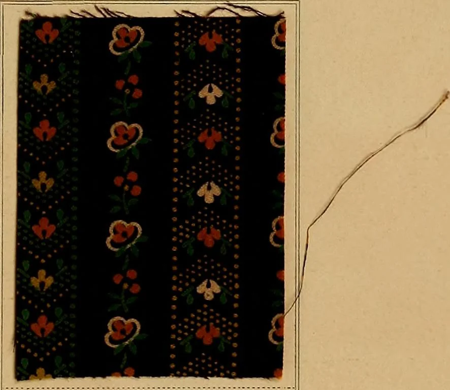 An illustration from The coal tar colours of Farbwerke vorm. Meister, Lucius & Brüning, Hoechst on Main, Germany, applied in calico printing, 1908, leaf 390