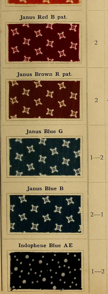 An illustration from The coal tar colours of Farbwerke vorm. Meister, Lucius & Brüning, Hoechst on Main, Germany, applied in calico printing, 1908, leaf 92
