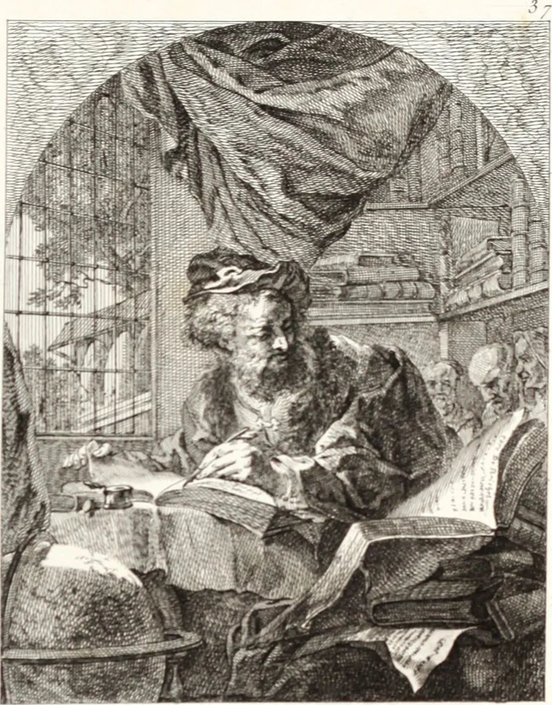 An illustration from Collection de cent-vingt estampes, gravée d'après les tableaux & dessins qui composoient le cabinet de m. Poullain ... précédée d'un abrégé historique de la vie des auteurs qui la composent ... Cette suite a été exécutée sous la direction du sieur Fr. Basan ... par de jeunes artistes des deux sexes, dont les talens se font connoître & accroissent de jour en jour. Le sr. Moitte ... en avoit fait les dessins, d'après les tableaux .., 1781, leaf 100