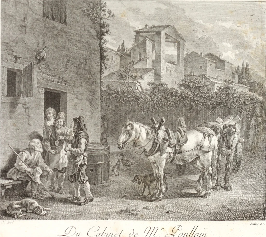 An illustration from Collection de cent-vingt estampes, gravée d'après les tableaux & dessins qui composoient le cabinet de m. Poullain ... précédée d'un abrégé historique de la vie des auteurs qui la composent ... Cette suite a été exécutée sous la direction du sieur Fr. Basan ... par de jeunes artistes des deux sexes, dont les talens se font connoître & accroissent de jour en jour. Le sr. Moitte ... en avoit fait les dessins, d'après les tableaux .., 1781, leaf 102