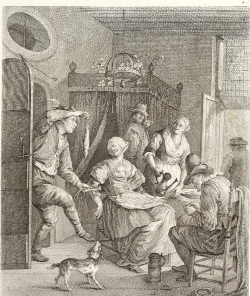 An illustration from Collection de cent-vingt estampes, gravée d'après les tableaux & dessins qui composoient le cabinet de m. Poullain ... précédée d'un abrégé historique de la vie des auteurs qui la composent ... Cette suite a été exécutée sous la direction du sieur Fr. Basan ... par de jeunes artistes des deux sexes, dont les talens se font connoître & accroissent de jour en jour. Le sr. Moitte ... en avoit fait les dessins, d'après les tableaux .., 1781, leaf 106