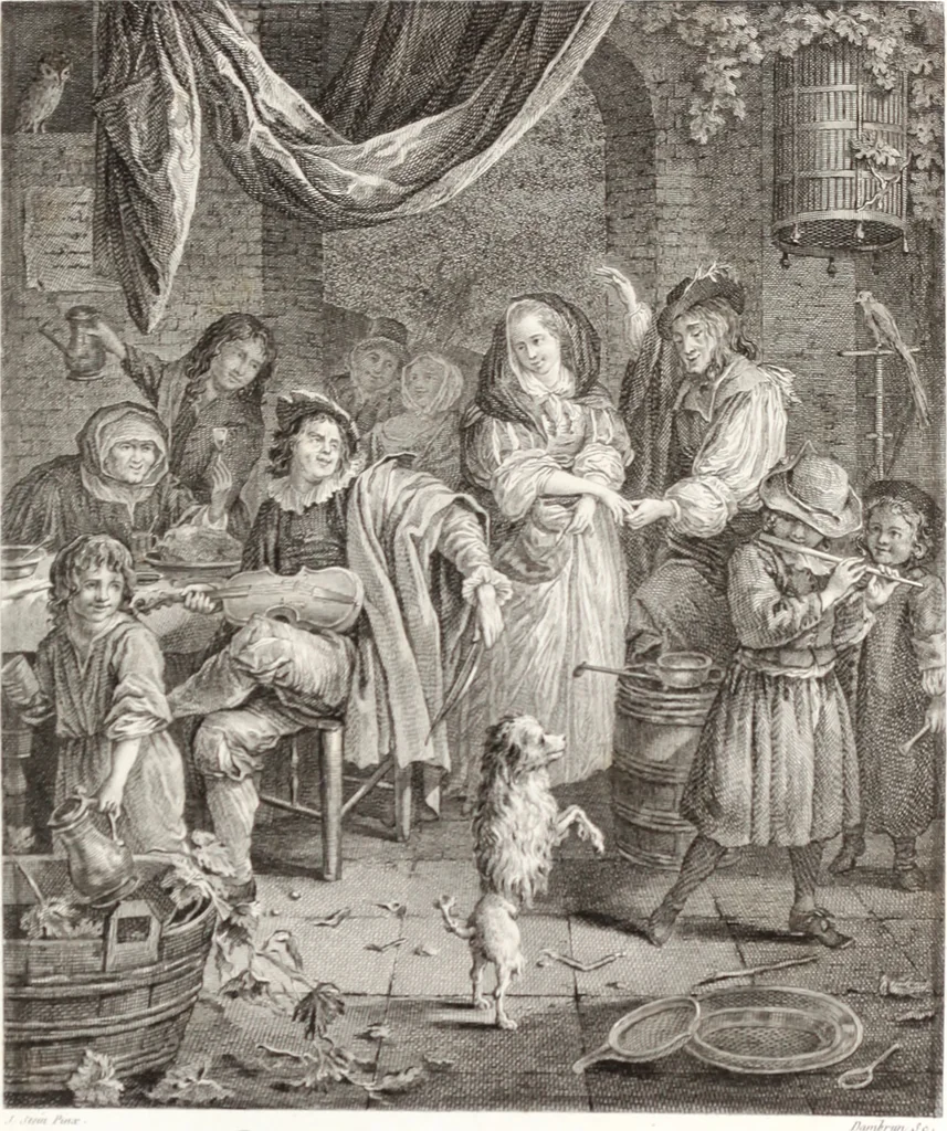 An illustration from Collection de cent-vingt estampes, gravée d'après les tableaux & dessins qui composoient le cabinet de m. Poullain ... précédée d'un abrégé historique de la vie des auteurs qui la composent ... Cette suite a été exécutée sous la direction du sieur Fr. Basan ... par de jeunes artistes des deux sexes, dont les talens se font connoître & accroissent de jour en jour. Le sr. Moitte ... en avoit fait les dessins, d'après les tableaux .., 1781, leaf 108