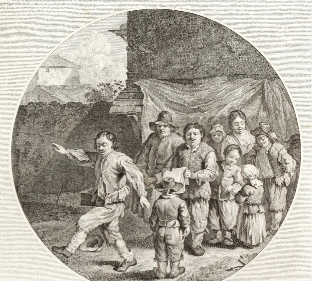 An illustration from Collection de cent-vingt estampes, gravée d'après les tableaux & dessins qui composoient le cabinet de m. Poullain ... précédée d'un abrégé historique de la vie des auteurs qui la composent ... Cette suite a été exécutée sous la direction du sieur Fr. Basan ... par de jeunes artistes des deux sexes, dont les talens se font connoître & accroissent de jour en jour. Le sr. Moitte ... en avoit fait les dessins, d'après les tableaux .., 1781, leaf 118