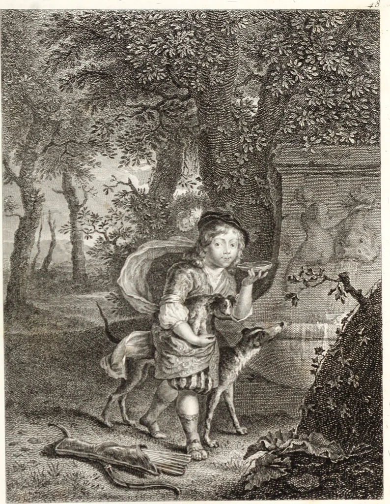 An illustration from Collection de cent-vingt estampes, gravée d'après les tableaux & dessins qui composoient le cabinet de m. Poullain ... précédée d'un abrégé historique de la vie des auteurs qui la composent ... Cette suite a été exécutée sous la direction du sieur Fr. Basan ... par de jeunes artistes des deux sexes, dont les talens se font connoître & accroissent de jour en jour. Le sr. Moitte ... en avoit fait les dessins, d'après les tableaux .., 1781, leaf 122