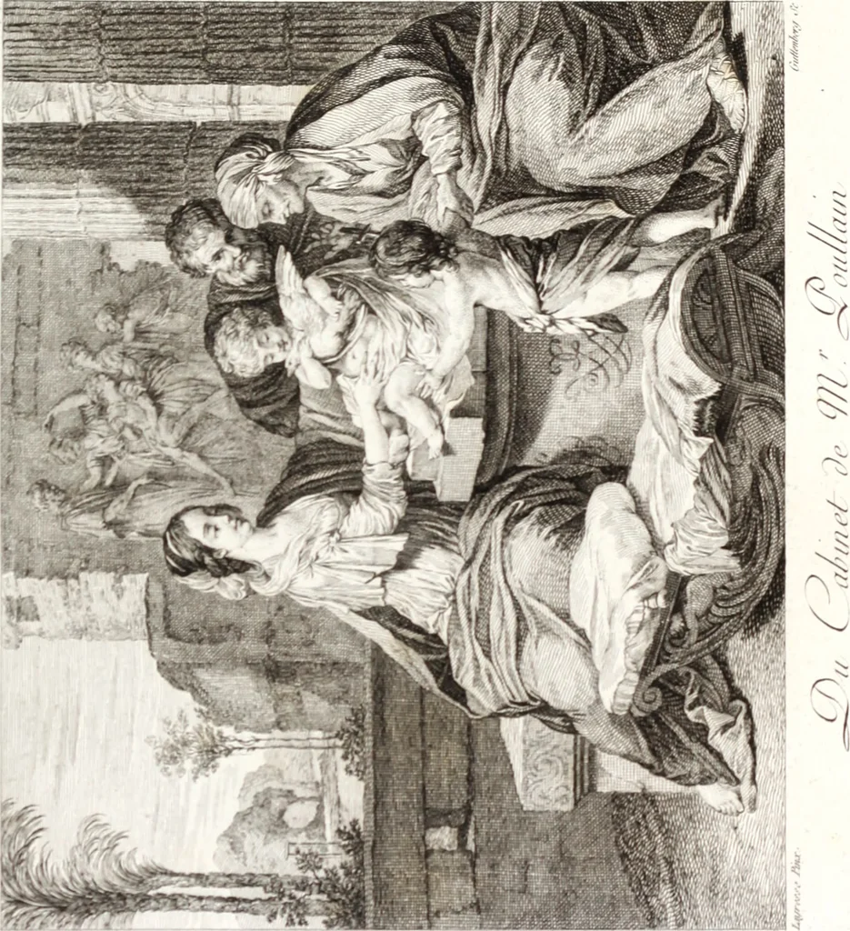 An illustration from Collection de cent-vingt estampes, gravée d'après les tableaux & dessins qui composoient le cabinet de m. Poullain ... précédée d'un abrégé historique de la vie des auteurs qui la composent ... Cette suite a été exécutée sous la direction du sieur Fr. Basan ... par de jeunes artistes des deux sexes, dont les talens se font connoître & accroissent de jour en jour. Le sr. Moitte ... en avoit fait les dessins, d'après les tableaux .., 1781, leaf 124