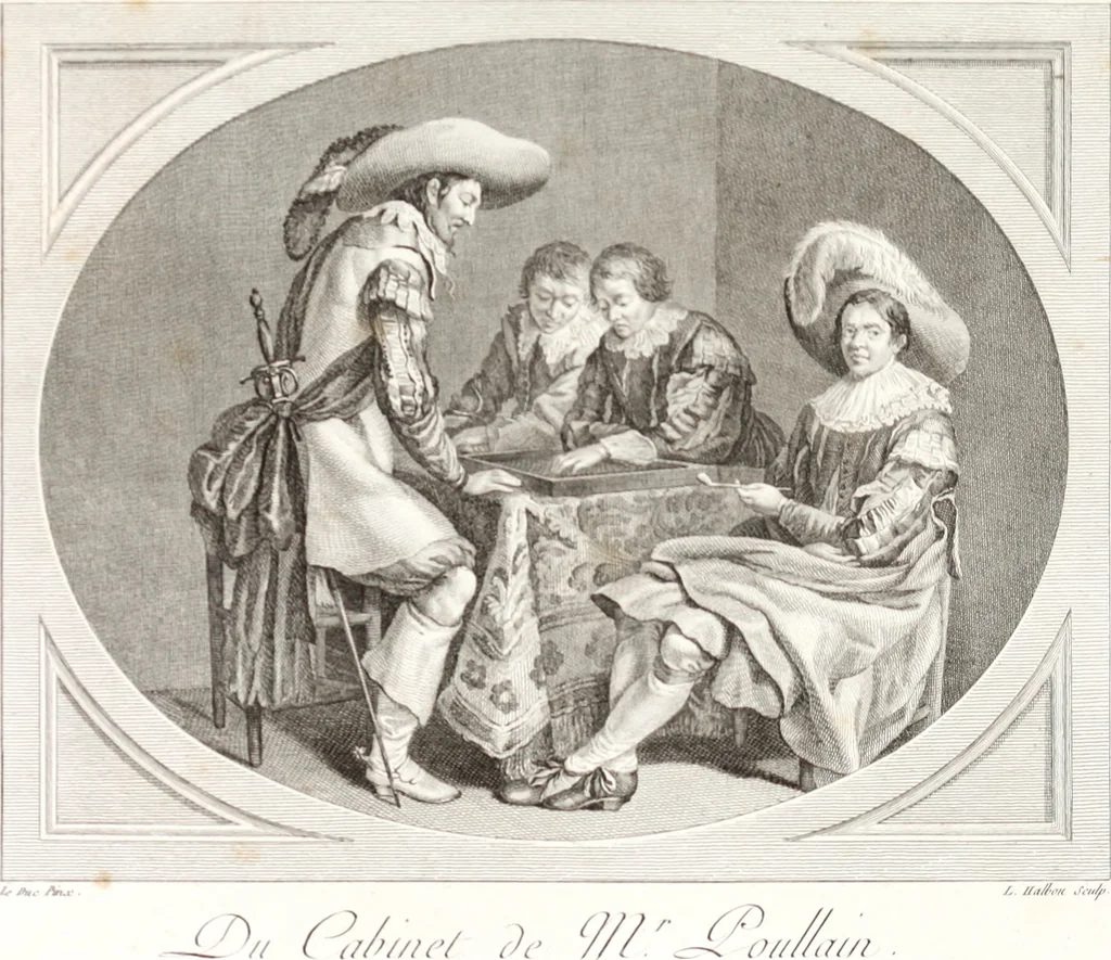 An illustration from Collection de cent-vingt estampes, gravée d'après les tableaux & dessins qui composoient le cabinet de m. Poullain ... précédée d'un abrégé historique de la vie des auteurs qui la composent ... Cette suite a été exécutée sous la direction du sieur Fr. Basan ... par de jeunes artistes des deux sexes, dont les talens se font connoître & accroissent de jour en jour. Le sr. Moitte ... en avoit fait les dessins, d'après les tableaux .., 1781, leaf 126