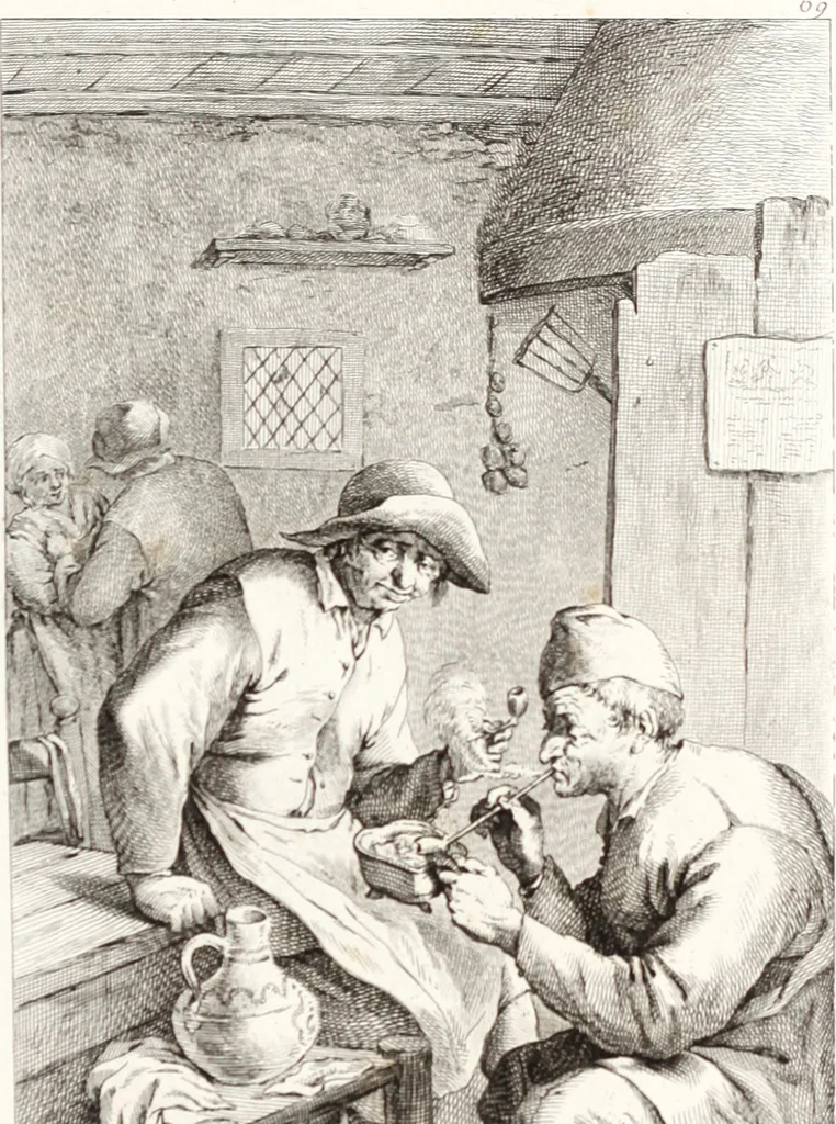 An illustration from Collection de cent-vingt estampes, gravée d'après les tableaux & dessins qui composoient le cabinet de m. Poullain ... précédée d'un abrégé historique de la vie des auteurs qui la composent ... Cette suite a été exécutée sous la direction du sieur Fr. Basan ... par de jeunes artistes des deux sexes, dont les talens se font connoître & accroissent de jour en jour. Le sr. Moitte ... en avoit fait les dessins, d'après les tableaux .., 1781, leaf 160