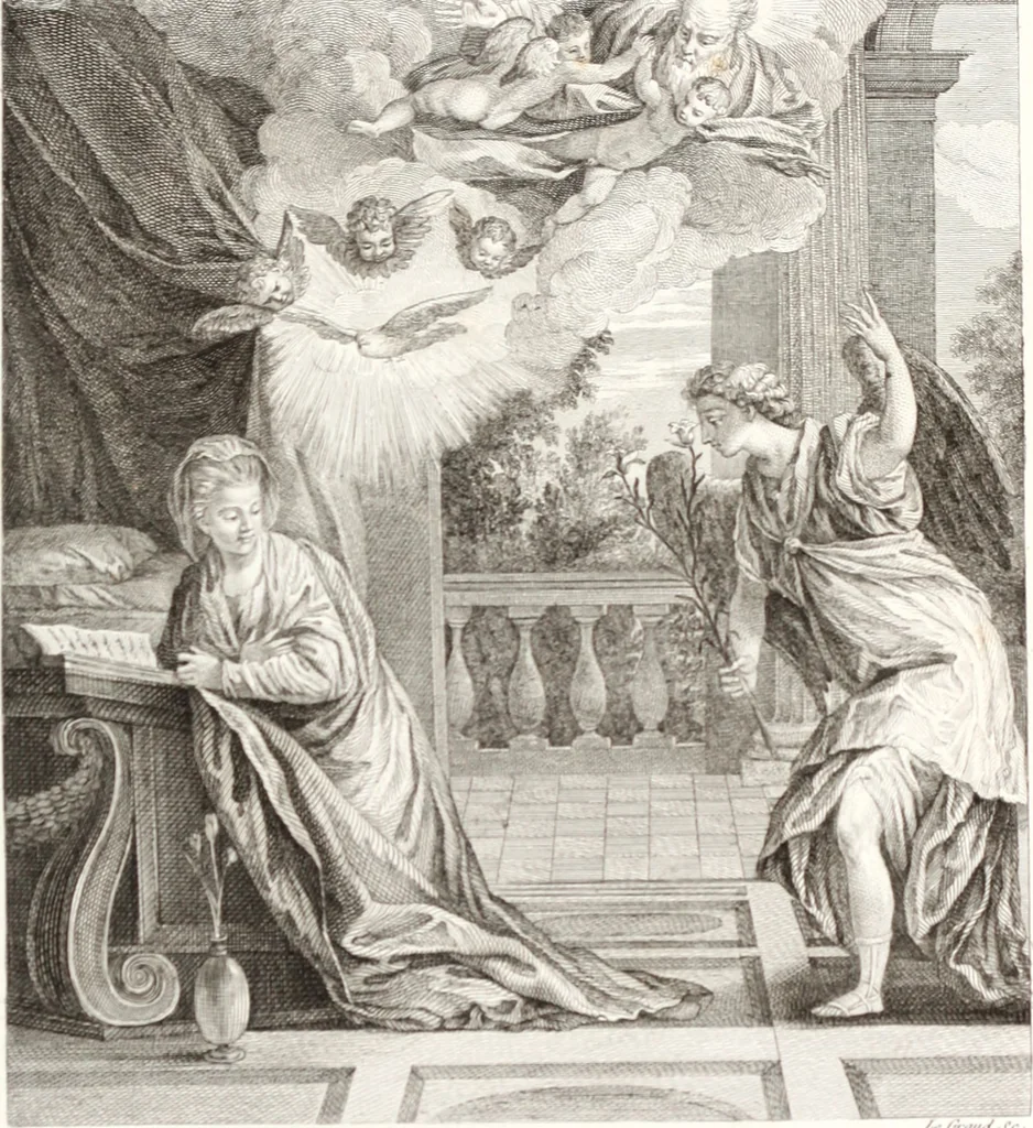 An illustration from Collection de cent-vingt estampes, gravée d'après les tableaux & dessins qui composoient le cabinet de m. Poullain ... précédée d'un abrégé historique de la vie des auteurs qui la composent ... Cette suite a été exécutée sous la direction du sieur Fr. Basan ... par de jeunes artistes des deux sexes, dont les talens se font connoître & accroissent de jour en jour. Le sr. Moitte ... en avoit fait les dessins, d'après les tableaux .., 1781, leaf 176