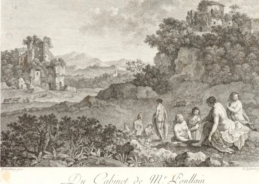 An illustration from Collection de cent-vingt estampes, gravée d'après les tableaux & dessins qui composoient le cabinet de m. Poullain ... précédée d'un abrégé historique de la vie des auteurs qui la composent ... Cette suite a été exécutée sous la direction du sieur Fr. Basan ... par de jeunes artistes des deux sexes, dont les talens se font connoître & accroissent de jour en jour. Le sr. Moitte ... en avoit fait les dessins, d'après les tableaux .., 1781, leaf 178