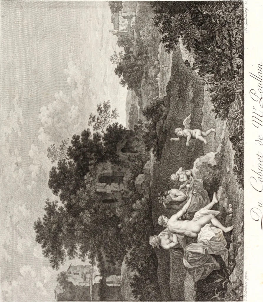 An illustration from Collection de cent-vingt estampes, gravée d'après les tableaux & dessins qui composoient le cabinet de m. Poullain ... précédée d'un abrégé historique de la vie des auteurs qui la composent ... Cette suite a été exécutée sous la direction du sieur Fr. Basan ... par de jeunes artistes des deux sexes, dont les talens se font connoître & accroissent de jour en jour. Le sr. Moitte ... en avoit fait les dessins, d'après les tableaux .., 1781, leaf 180