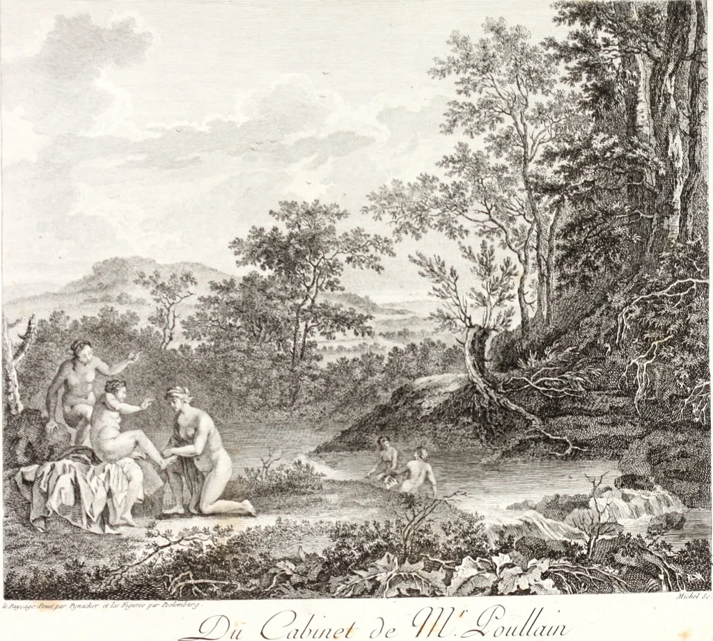 An illustration from Collection de cent-vingt estampes, gravée d'après les tableaux & dessins qui composoient le cabinet de m. Poullain ... précédée d'un abrégé historique de la vie des auteurs qui la composent ... Cette suite a été exécutée sous la direction du sieur Fr. Basan ... par de jeunes artistes des deux sexes, dont les talens se font connoître & accroissent de jour en jour. Le sr. Moitte ... en avoit fait les dessins, d'après les tableaux .., 1781, leaf 182