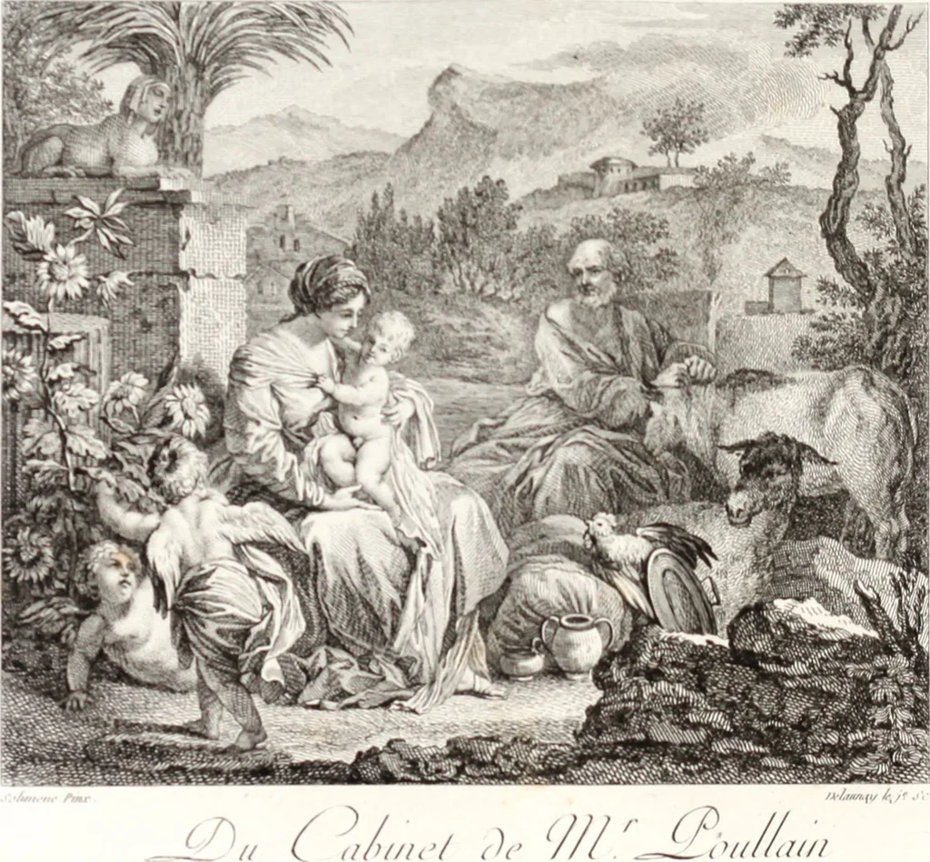 An illustration from Collection de cent-vingt estampes, gravée d'après les tableaux & dessins qui composoient le cabinet de m. Poullain ... précédée d'un abrégé historique de la vie des auteurs qui la composent ... Cette suite a été exécutée sous la direction du sieur Fr. Basan ... par de jeunes artistes des deux sexes, dont les talens se font connoître & accroissent de jour en jour. Le sr. Moitte ... en avoit fait les dessins, d'après les tableaux .., 1781, leaf 210
