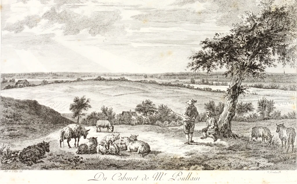 An illustration from Collection de cent-vingt estampes, gravée d'après les tableaux & dessins qui composoient le cabinet de m. Poullain ... précédée d'un abrégé historique de la vie des auteurs qui la composent ... Cette suite a été exécutée sous la direction du sieur Fr. Basan ... par de jeunes artistes des deux sexes, dont les talens se font connoître & accroissent de jour en jour. Le sr. Moitte ... en avoit fait les dessins, d'après les tableaux .., 1781, leaf 232