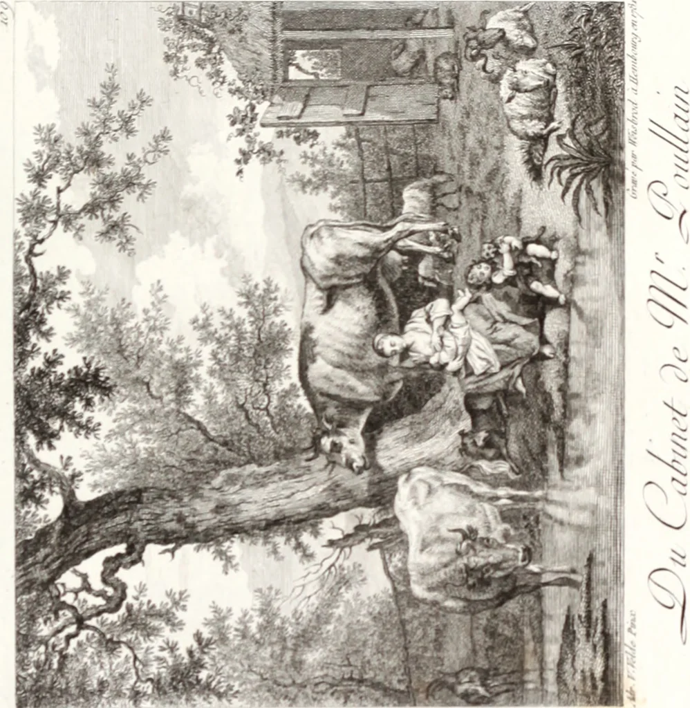 An illustration from Collection de cent-vingt estampes, gravée d'après les tableaux & dessins qui composoient le cabinet de m. Poullain ... précédée d'un abrégé historique de la vie des auteurs qui la composent ... Cette suite a été exécutée sous la direction du sieur Fr. Basan ... par de jeunes artistes des deux sexes, dont les talens se font connoître & accroissent de jour en jour. Le sr. Moitte ... en avoit fait les dessins, d'après les tableaux .., 1781, leaf 236