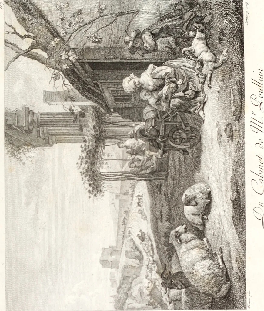 An illustration from Collection de cent-vingt estampes, gravée d'après les tableaux & dessins qui composoient le cabinet de m. Poullain ... précédée d'un abrégé historique de la vie des auteurs qui la composent ... Cette suite a été exécutée sous la direction du sieur Fr. Basan ... par de jeunes artistes des deux sexes, dont les talens se font connoître & accroissent de jour en jour. Le sr. Moitte ... en avoit fait les dessins, d'après les tableaux .., 1781, leaf 252