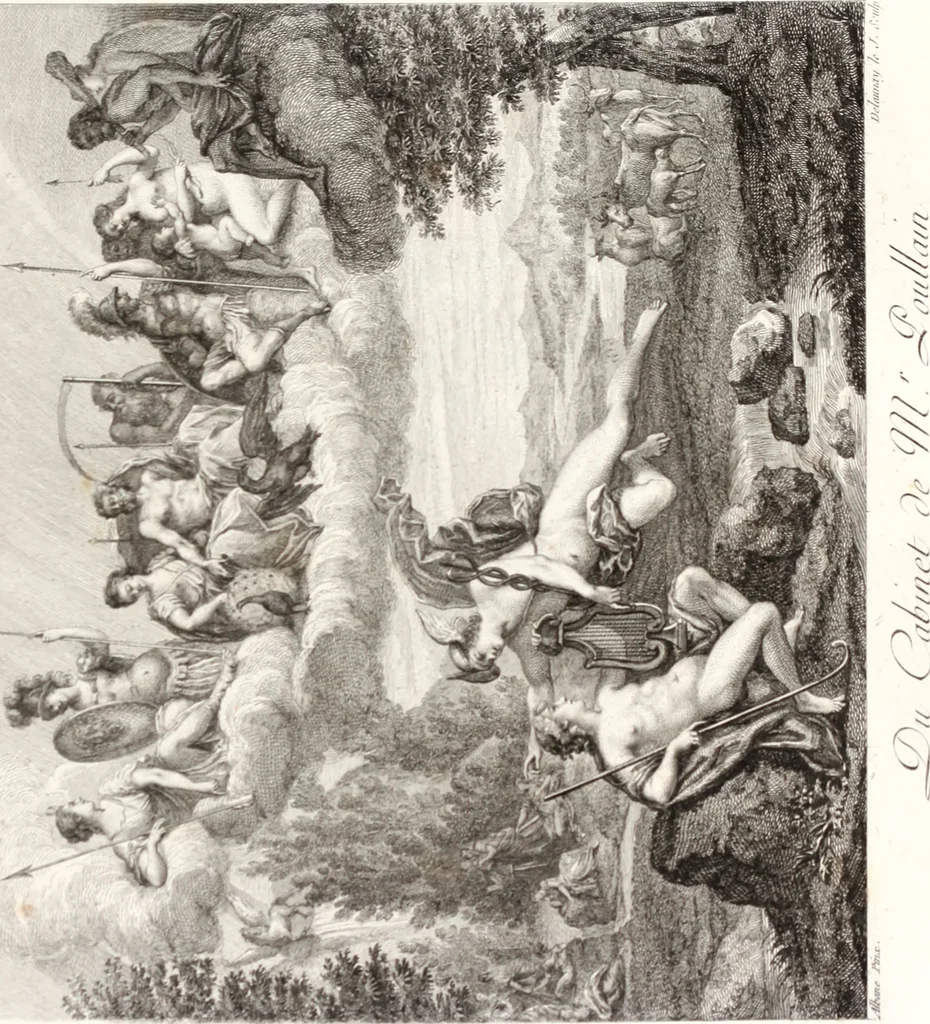 An illustration from Collection de cent-vingt estampes, gravée d'après les tableaux & dessins qui composoient le cabinet de m. Poullain ... précédée d'un abrégé historique de la vie des auteurs qui la composent ... Cette suite a été exécutée sous la direction du sieur Fr. Basan ... par de jeunes artistes des deux sexes, dont les talens se font connoître & accroissent de jour en jour. Le sr. Moitte ... en avoit fait les dessins, d'après les tableaux .., 1781, leaf 32