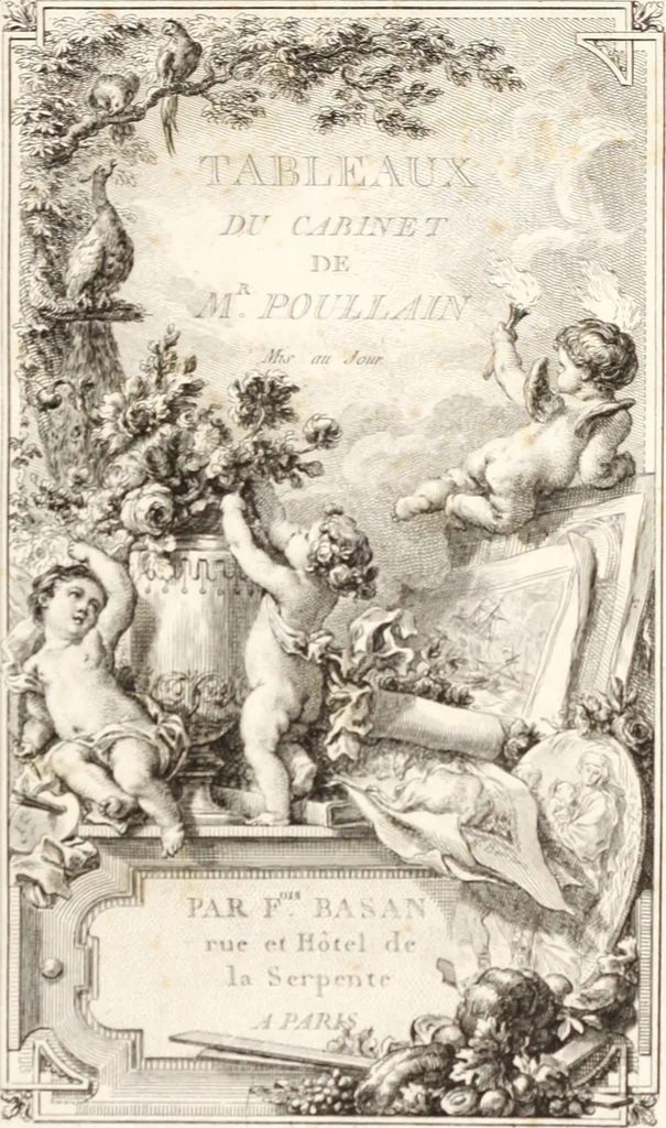 An illustration from Collection de cent-vingt estampes, gravée d'après les tableaux & dessins qui composoient le cabinet de m. Poullain ... précédée d'un abrégé historique de la vie des auteurs qui la composent ... Cette suite a été exécutée sous la direction du sieur Fr. Basan ... par de jeunes artistes des deux sexes, dont les talens se font connoître & accroissent de jour en jour. Le sr. Moitte ... en avoit fait les dessins, d'après les tableaux .., 1781, leaf 4