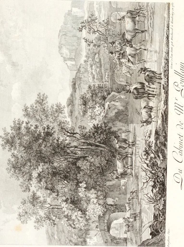 An illustration from Collection de cent-vingt estampes, gravée d'après les tableaux & dessins qui composoient le cabinet de m. Poullain ... précédée d'un abrégé historique de la vie des auteurs qui la composent ... Cette suite a été exécutée sous la direction du sieur Fr. Basan ... par de jeunes artistes des deux sexes, dont les talens se font connoître & accroissent de jour en jour. Le sr. Moitte ... en avoit fait les dessins, d'après les tableaux .., 1781, leaf 52