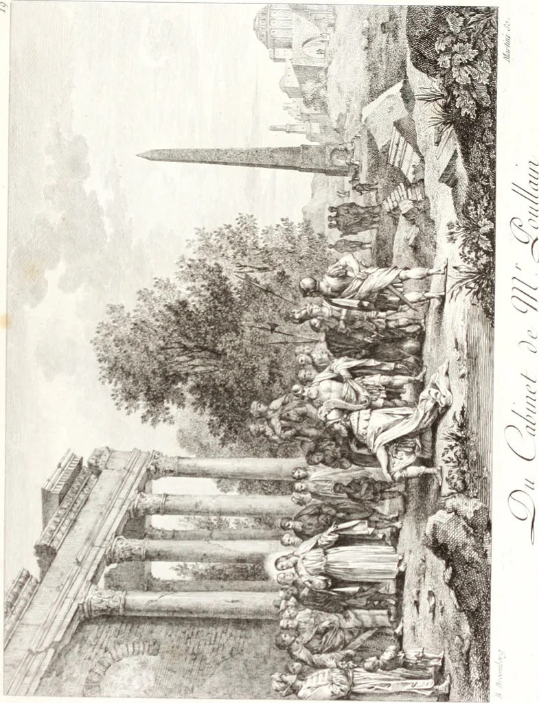 An illustration from Collection de cent-vingt estampes, gravée d'après les tableaux & dessins qui composoient le cabinet de m. Poullain ... précédée d'un abrégé historique de la vie des auteurs qui la composent ... Cette suite a été exécutée sous la direction du sieur Fr. Basan ... par de jeunes artistes des deux sexes, dont les talens se font connoître & accroissent de jour en jour. Le sr. Moitte ... en avoit fait les dessins, d'après les tableaux .., 1781, leaf 64