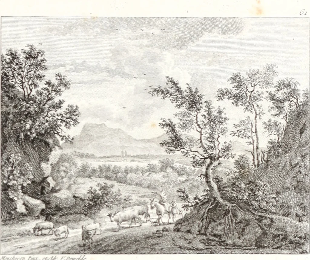 An illustration from Collection de cent-vingt estampes, gravée d'après les tableaux & dessins qui composoient le cabinet de m. Poullain ... précédée d'un abrégé historique de la vie des auteurs qui la composent ... Cette suite a été exécutée sous la direction du sieur Fr. Basan ... par de jeunes artistes des deux sexes, dont les talens se font connoître & accroissent de jour en jour. Le sr. Moitte ... en avoit fait les dessins, d'après les tableaux .., 1781, leaf 66