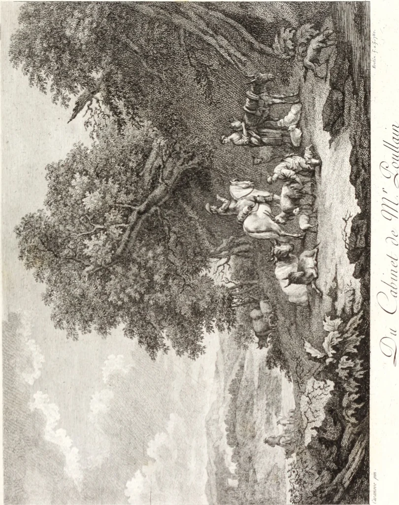An illustration from Collection de cent-vingt estampes, gravée d'après les tableaux & dessins qui composoient le cabinet de m. Poullain ... précédée d'un abrégé historique de la vie des auteurs qui la composent ... Cette suite a été exécutée sous la direction du sieur Fr. Basan ... par de jeunes artistes des deux sexes, dont les talens se font connoître & accroissent de jour en jour. Le sr. Moitte ... en avoit fait les dessins, d'après les tableaux .., 1781, leaf 70