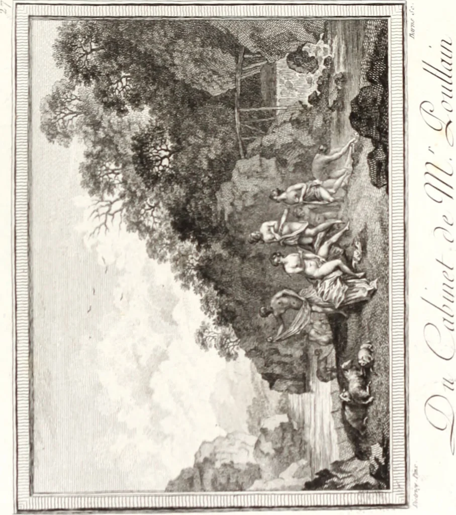 An illustration from Collection de cent-vingt estampes, gravée d'après les tableaux & dessins qui composoient le cabinet de m. Poullain ... précédée d'un abrégé historique de la vie des auteurs qui la composent ... Cette suite a été exécutée sous la direction du sieur Fr. Basan ... par de jeunes artistes des deux sexes, dont les talens se font connoître & accroissent de jour en jour. Le sr. Moitte ... en avoit fait les dessins, d'après les tableaux .., 1781, leaf 80