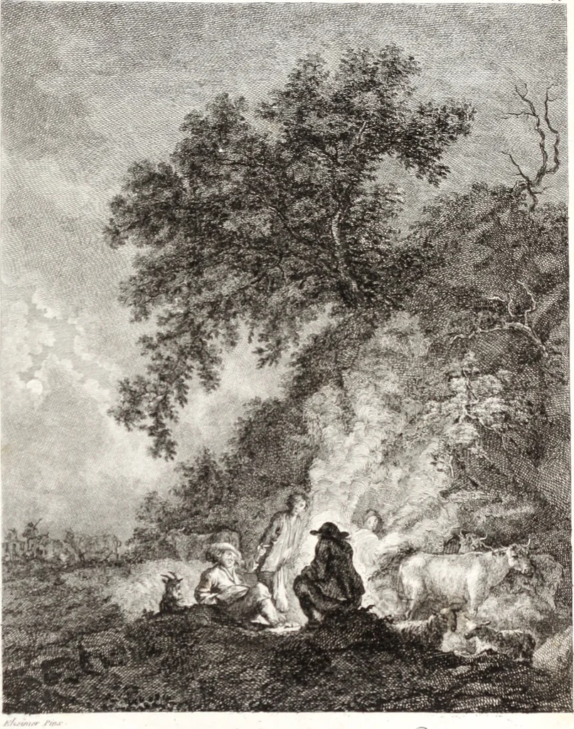 An illustration from Collection de cent-vingt estampes, gravée d'après les tableaux & dessins qui composoient le cabinet de m. Poullain ... précédée d'un abrégé historique de la vie des auteurs qui la composent ... Cette suite a été exécutée sous la direction du sieur Fr. Basan ... par de jeunes artistes des deux sexes, dont les talens se font connoître & accroissent de jour en jour. Le sr. Moitte ... en avoit fait les dessins, d'après les tableaux .., 1781, leaf 86