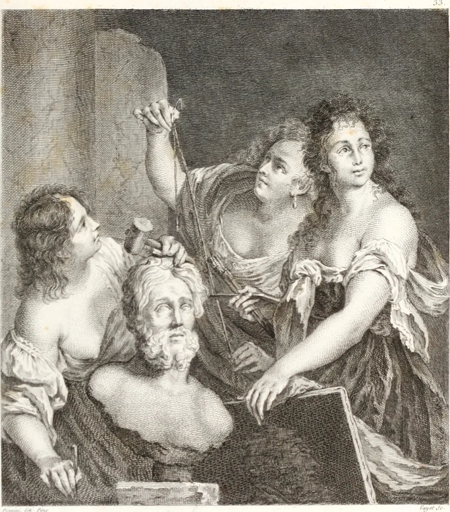 An illustration from Collection de cent-vingt estampes, gravée d'après les tableaux & dessins qui composoient le cabinet de m. Poullain ... précédée d'un abrégé historique de la vie des auteurs qui la composent ... Cette suite a été exécutée sous la direction du sieur Fr. Basan ... par de jeunes artistes des deux sexes, dont les talens se font connoître & accroissent de jour en jour. Le sr. Moitte ... en avoit fait les dessins, d'après les tableaux .., 1781, leaf 92