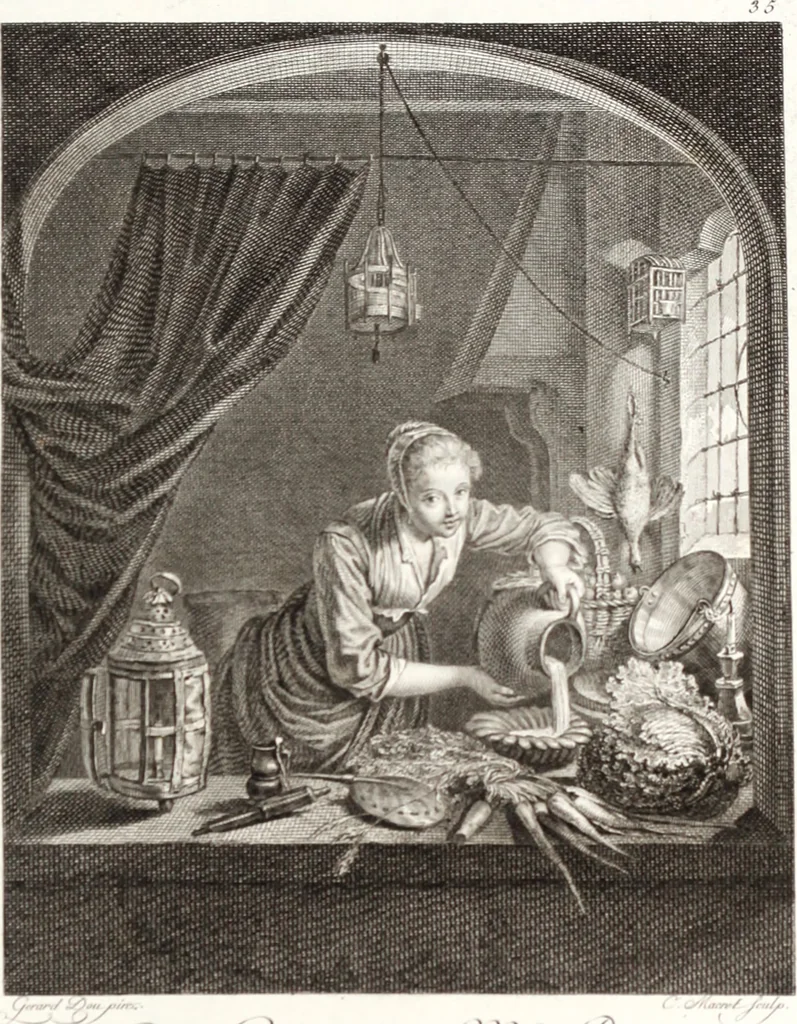 An illustration from Collection de cent-vingt estampes, gravée d'après les tableaux & dessins qui composoient le cabinet de m. Poullain ... précédée d'un abrégé historique de la vie des auteurs qui la composent ... Cette suite a été exécutée sous la direction du sieur Fr. Basan ... par de jeunes artistes des deux sexes, dont les talens se font connoître & accroissent de jour en jour. Le sr. Moitte ... en avoit fait les dessins, d'après les tableaux .., 1781, leaf 96