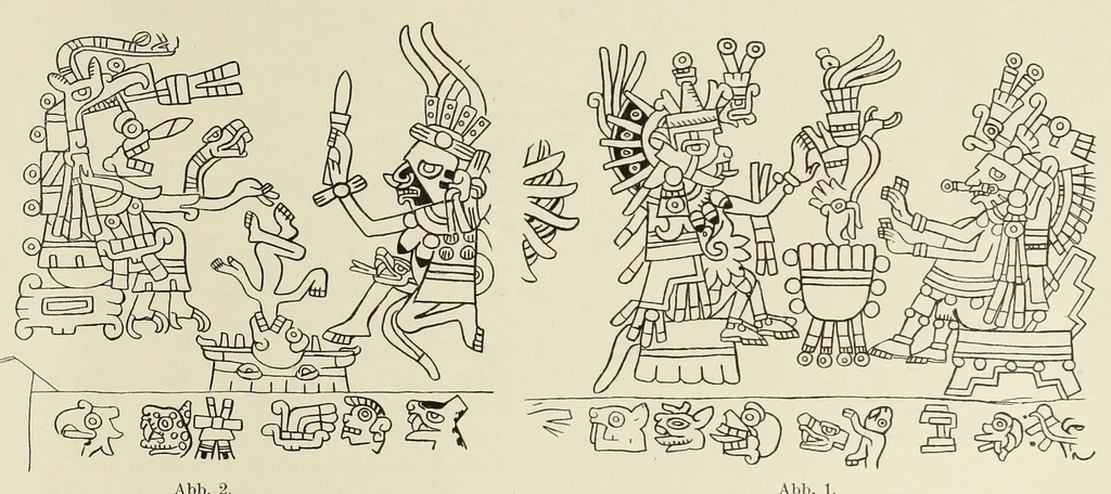 An illustration from Codex Borgia, eine altmexikanische Bilderschrift der Bibliothek der Congregatio de propaganda fide, 1904, leaf 11