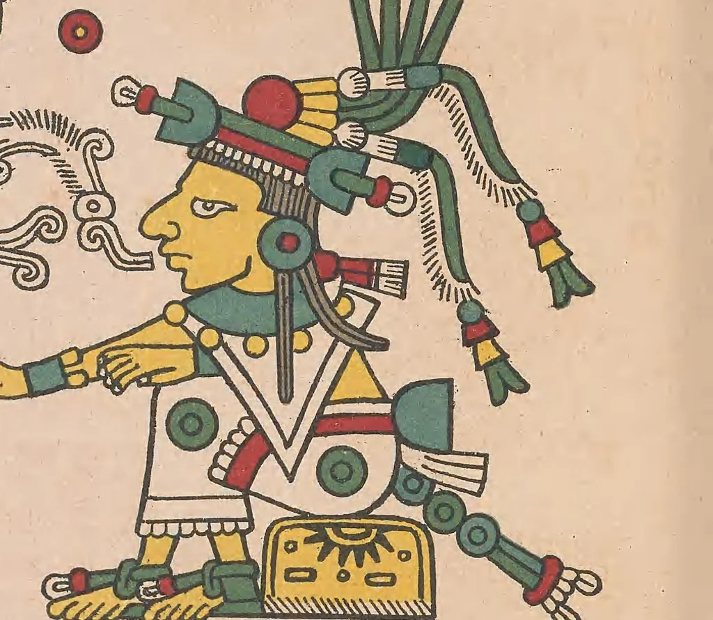 An illustration from Codex Fejérváry-Mayer : manuscrit Mexicain précolombien des Free Public Museums de Liverpool (M 12014), 1901, leaf 48