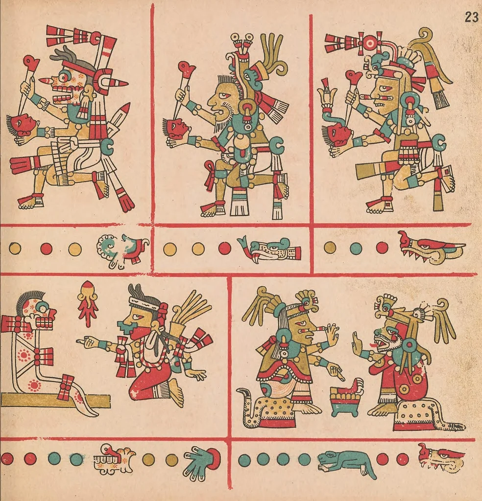 An illustration from Codex Fejérváry-Mayer : manuscrit Mexicain précolombien des Free Public Museums de Liverpool (M 12014), 1901, leaf 63