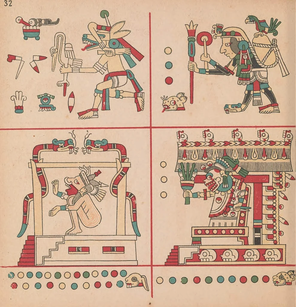 An illustration from Codex Fejérváry-Mayer : manuscrit Mexicain précolombien des Free Public Museums de Liverpool (M 12014), 1901, leaf 72