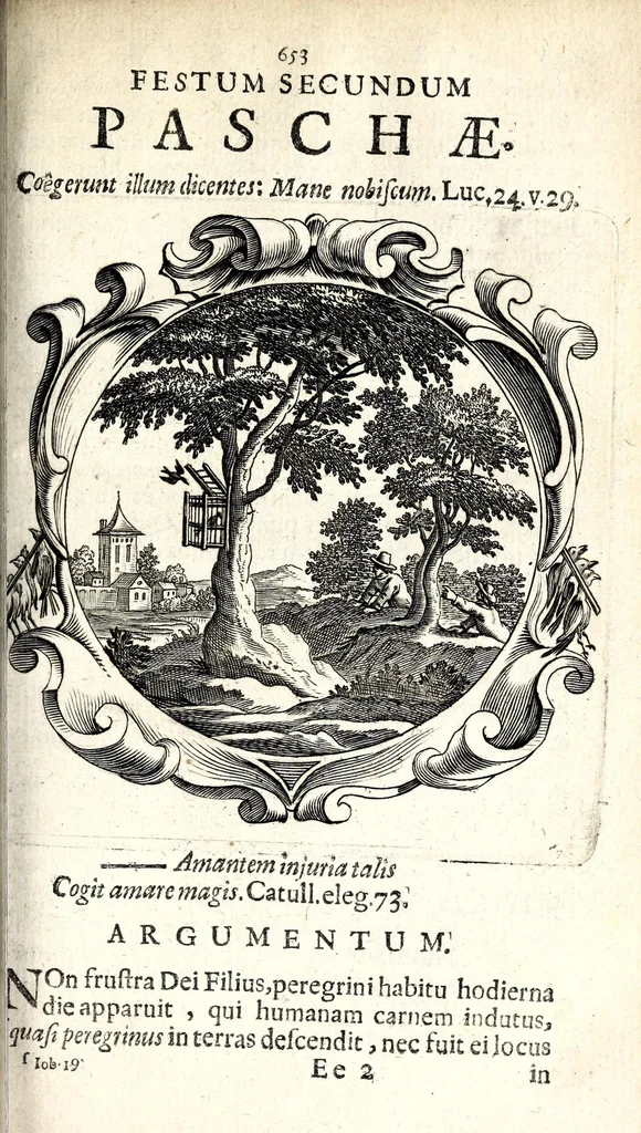 An illustration from Coelum empyreum : non vanis & fictis constellationum monstris belluatum, sed divum domus domini Jesu Christi, ejusque illibatae virginis matris Mariae, sanctorum apostolorum ... splendide illustratum : omnibus verbi Dei ecclesiastis, ad honestos mores, & divinos amores auditorum animis inserendos, morali doctrina, sacra ac profana historia lucubratum, 1669, leaf 683