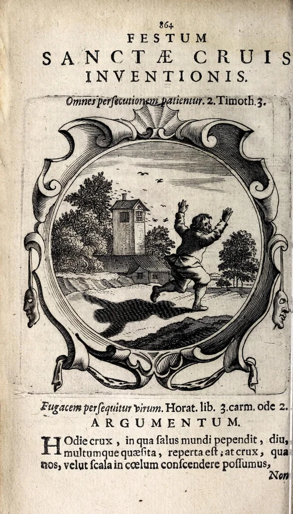 An illustration from Coelum empyreum : non vanis & fictis constellationum monstris belluatum, sed divum domus domini Jesu Christi, ejusque illibatae virginis matris Mariae, sanctorum apostolorum ... splendide illustratum : omnibus verbi Dei ecclesiastis, ad honestos mores, & divinos amores auditorum animis inserendos, morali doctrina, sacra ac profana historia lucubratum, 1669, leaf 54