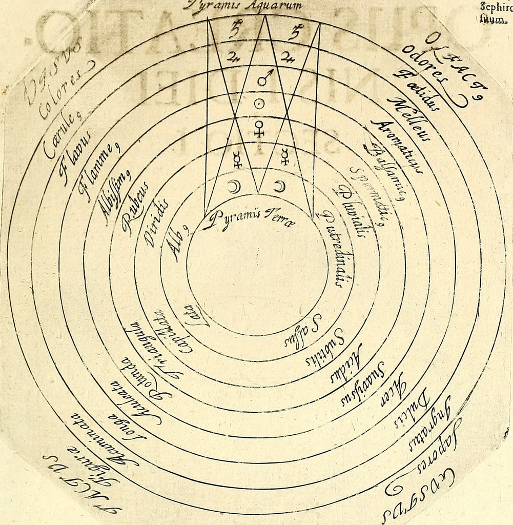An illustration from Coelum sephiroticum, Hebraeorum, : per portas intelligentiae, Moysi revelatas interiores naturalium rerum characteres ... manifestans, ex vetustissima Hebraica veritate medicinae, chymiae, astronomiae, astrologiae, botanicae, zoologiae, anthropologiae, aliarumque scientiarum nova principia ... explicans ..., 1679, leaf 20