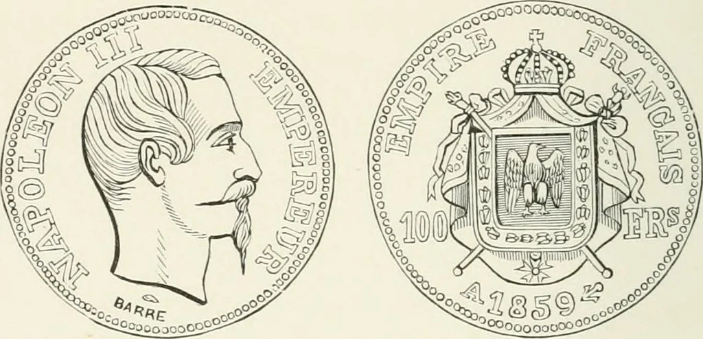 An illustration from The coin book, comprising a history of coinage; a synopsis of the mint laws of the United States; statistics of the coinage from 1792 to 1870; list of current gold and silver coins, and their custom house values; a dictionary of all coins known in ancient and modern times, with their values; the gold and silver product of each state to 1870; list of works on coinage; the daily price of gold from 1862 to 1871. With engravings of the principal coins, 1872, leaf 167
