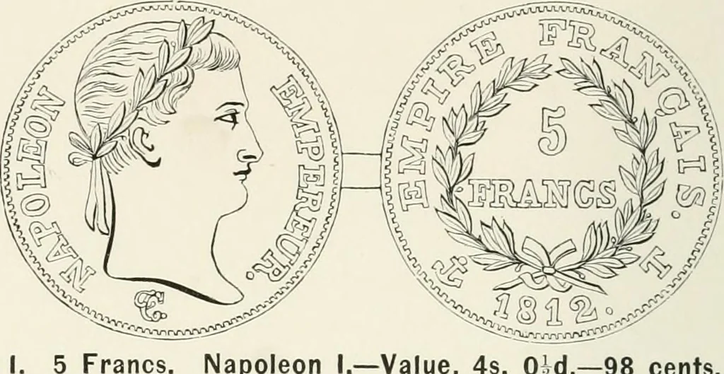 An illustration from The coin book, comprising a history of coinage; a synopsis of the mint laws of the United States; statistics of the coinage from 1792 to 1870; list of current gold and silver coins, and their custom house values; a dictionary of all coins known in ancient and modern times, with their values; the gold and silver product of each state to 1870; list of works on coinage; the daily price of gold from 1862 to 1871. With engravings of the principal coins, 1872, leaf 171