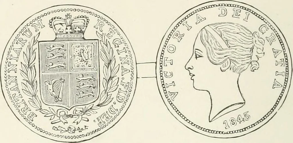 An illustration from The coin book, comprising a history of coinage; a synopsis of the mint laws of the United States; statistics of the coinage from 1792 to 1870; list of current gold and silver coins, and their custom house values; a dictionary of all coins known in ancient and modern times, with their values; the gold and silver product of each state to 1870; list of works on coinage; the daily price of gold from 1862 to 1871. With engravings of the principal coins, 1872, leaf 187