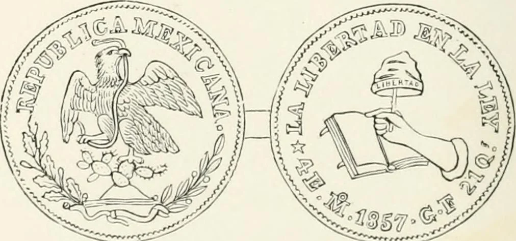 An illustration from The coin book, comprising a history of coinage; a synopsis of the mint laws of the United States; statistics of the coinage from 1792 to 1870; list of current gold and silver coins, and their custom house values; a dictionary of all coins known in ancient and modern times, with their values; the gold and silver product of each state to 1870; list of works on coinage; the daily price of gold from 1862 to 1871. With engravings of the principal coins, 1872, leaf 191