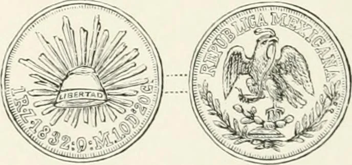 An illustration from The coin book, comprising a history of coinage; a synopsis of the mint laws of the United States; statistics of the coinage from 1792 to 1870; list of current gold and silver coins, and their custom house values; a dictionary of all coins known in ancient and modern times, with their values; the gold and silver product of each state to 1870; list of works on coinage; the daily price of gold from 1862 to 1871. With engravings of the principal coins, 1872, leaf 195