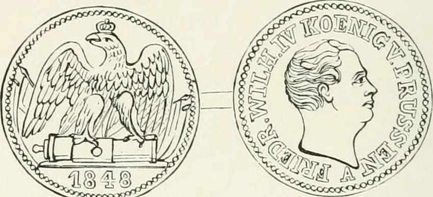 An illustration from The coin book, comprising a history of coinage; a synopsis of the mint laws of the United States; statistics of the coinage from 1792 to 1870; list of current gold and silver coins, and their custom house values; a dictionary of all coins known in ancient and modern times, with their values; the gold and silver product of each state to 1870; list of works on coinage; the daily price of gold from 1862 to 1871. With engravings of the principal coins, 1872, leaf 199