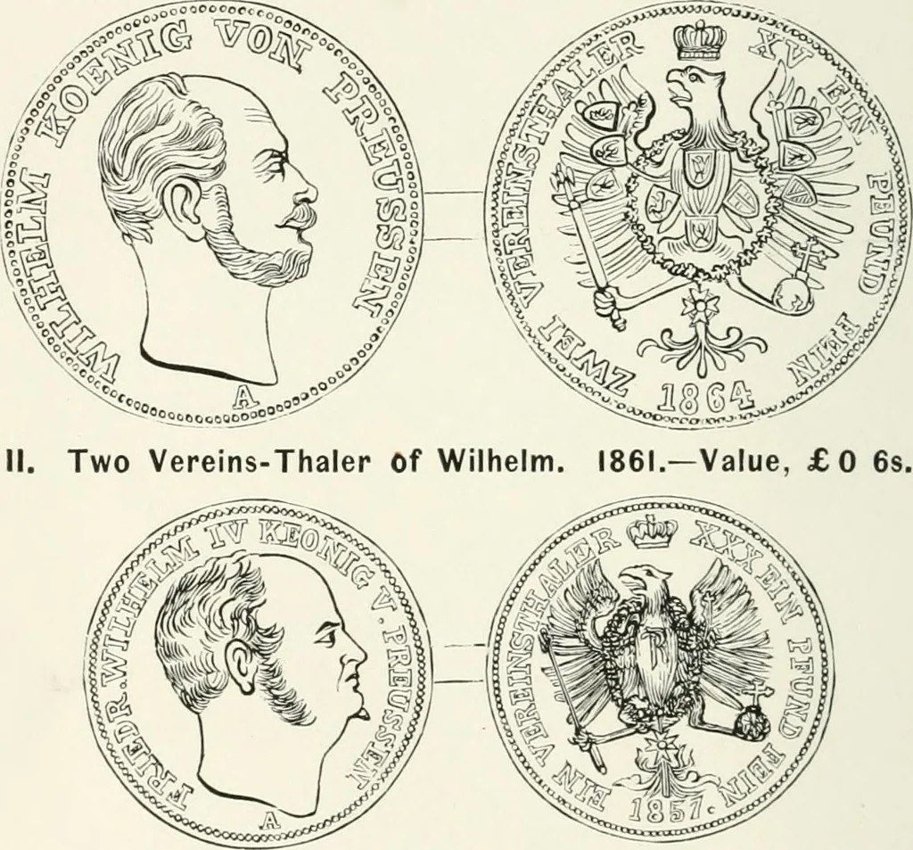 An illustration from The coin book, comprising a history of coinage; a synopsis of the mint laws of the United States; statistics of the coinage from 1792 to 1870; list of current gold and silver coins, and their custom house values; a dictionary of all coins known in ancient and modern times, with their values; the gold and silver product of each state to 1870; list of works on coinage; the daily price of gold from 1862 to 1871. With engravings of the principal coins, 1872, leaf 203