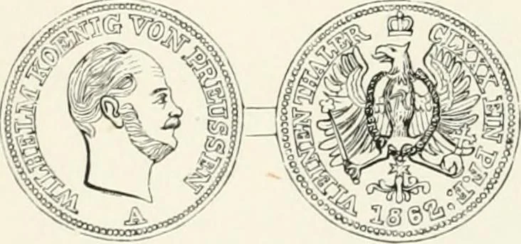 An illustration from The coin book, comprising a history of coinage; a synopsis of the mint laws of the United States; statistics of the coinage from 1792 to 1870; list of current gold and silver coins, and their custom house values; a dictionary of all coins known in ancient and modern times, with their values; the gold and silver product of each state to 1870; list of works on coinage; the daily price of gold from 1862 to 1871. With engravings of the principal coins, 1872, leaf 203