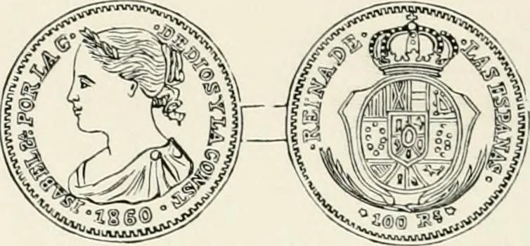 An illustration from The coin book, comprising a history of coinage; a synopsis of the mint laws of the United States; statistics of the coinage from 1792 to 1870; list of current gold and silver coins, and their custom house values; a dictionary of all coins known in ancient and modern times, with their values; the gold and silver product of each state to 1870; list of works on coinage; the daily price of gold from 1862 to 1871. With engravings of the principal coins, 1872, leaf 219